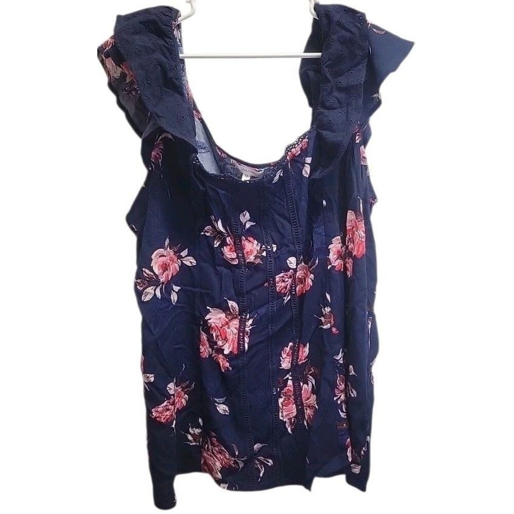 Maurices Blue Pink Plus Size 2X Atwood Roses‎ Sleeveless Popover Blouse Women's